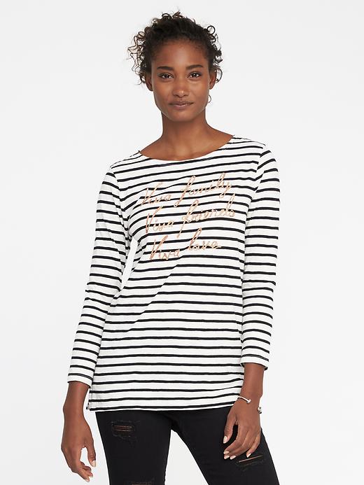 Image number 1 showing, Relaxed Glitter-Graphic Mariner-Stripe Tee for Women