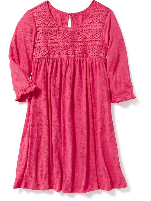 View large product image 1 of 3. Lace-Trim Crinkle-Jersey Swing Dress for Girls