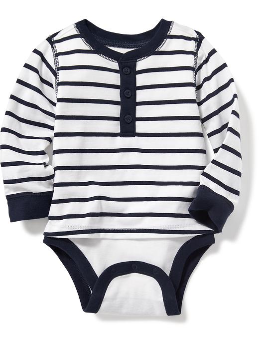 View large product image 1 of 1. 2-in-1 Striped Henley Bodysuit for Baby