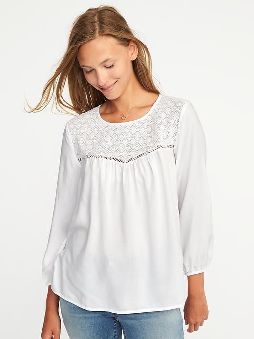 View large product image 1 of 1. Relaxed Lace-Yoke Top for Women