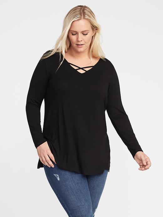 Image number 1 showing, Relaxed Plus-Size Lace-Up Top