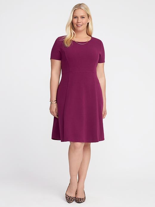 Image number 1 showing, Textured Ponte-Knit Plus-Size Fit & Flare Dress