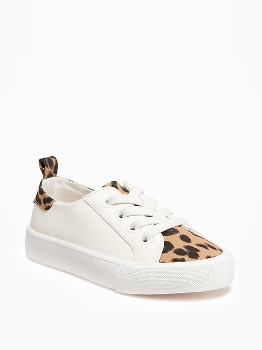 View large product image 1 of 4. Leopard-Print Lace-Up Sneakers for Toddler Girls