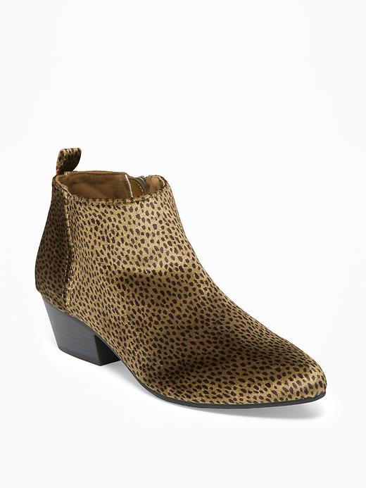 Image number 1 showing, Velvet Cheetah-Print Low Ankle Booties for Women