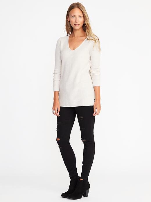 Image number 3 showing, Relaxed Textured V-Neck Sweater for Women