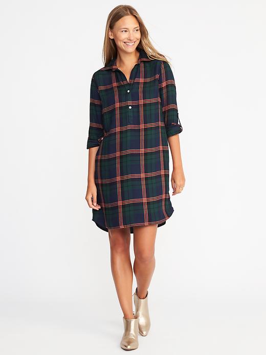 View large product image 1 of 1. Plaid Pullover Shirt Dress for Women