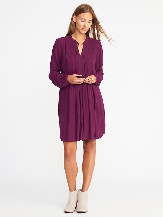 Image number 1 showing, Pintucked Crepe Swing Dress for Women