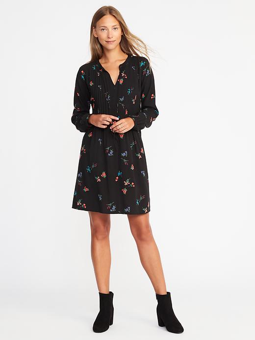 Image number 1 showing, Floral-Print Pintucked Swing Dress for Women