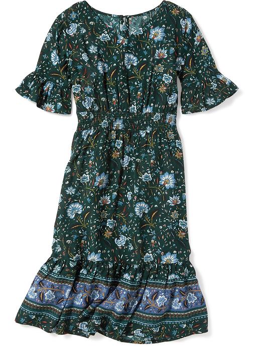 View large product image 1 of 3. Smocked-Waist Floral-Print Midi for Girls
