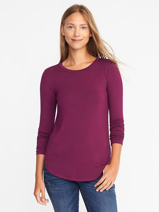 View large product image 1 of 1. Luxe Curved-Hem Crew-Neck Tee for Women