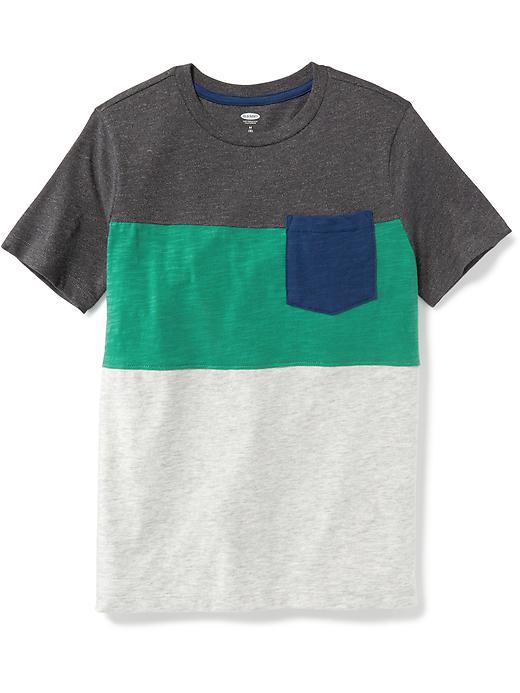 View large product image 1 of 3. Color-Blocked Slub-Knit Pocket Tee For Boys