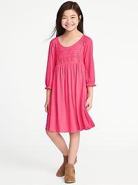 View large product image 3 of 3. Lace-Trim Crinkle-Jersey Swing Dress for Girls