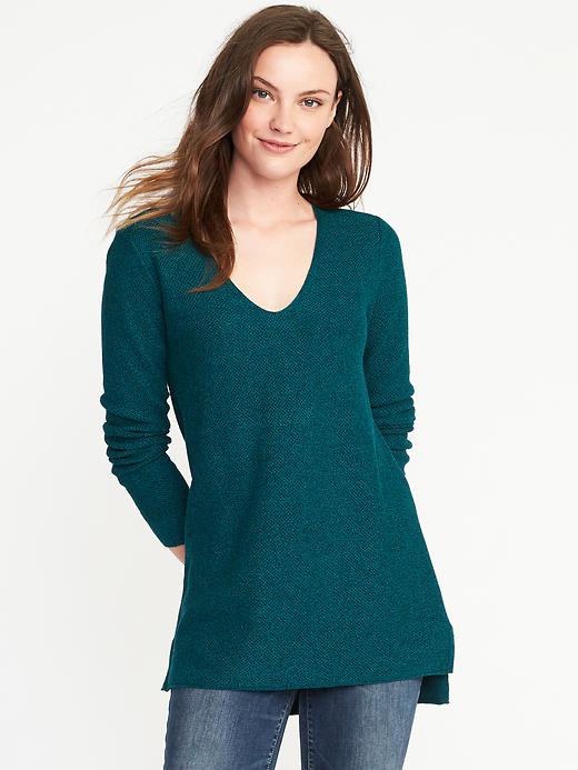 View large product image 1 of 1. Relaxed Textured V-Neck Sweater for Women