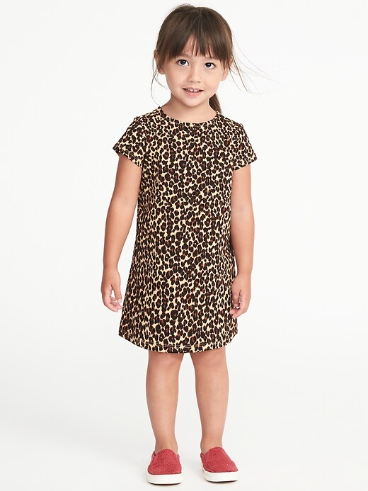 View large product image 1 of 3. Ponte-Knit Cheetah-Print Shift Dress for Toddler Girls
