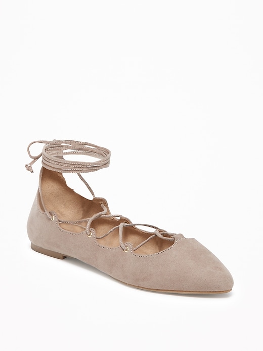 Image number 1 showing, Sueded Lace-Up Ghillie Flats for Women