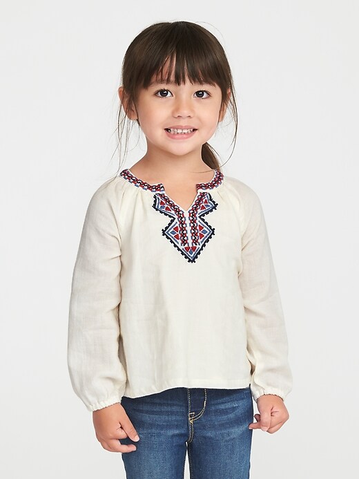 View large product image 1 of 4. Embroidered Crepe Swing Top for Toddler Girls