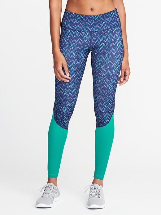 View large product image 1 of 3. Mid-Rise Print-Block Compression Leggings for Women