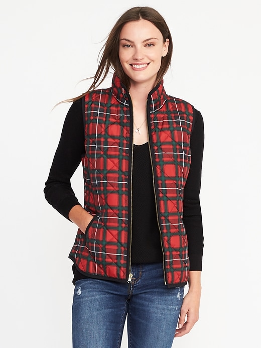 Old Navy Womens Quilted Vest For Women Red Plaid Size S