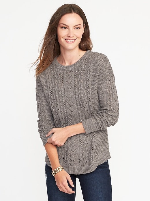 View large product image 1 of 1. Relaxed Cable-Knit Sweater for Women