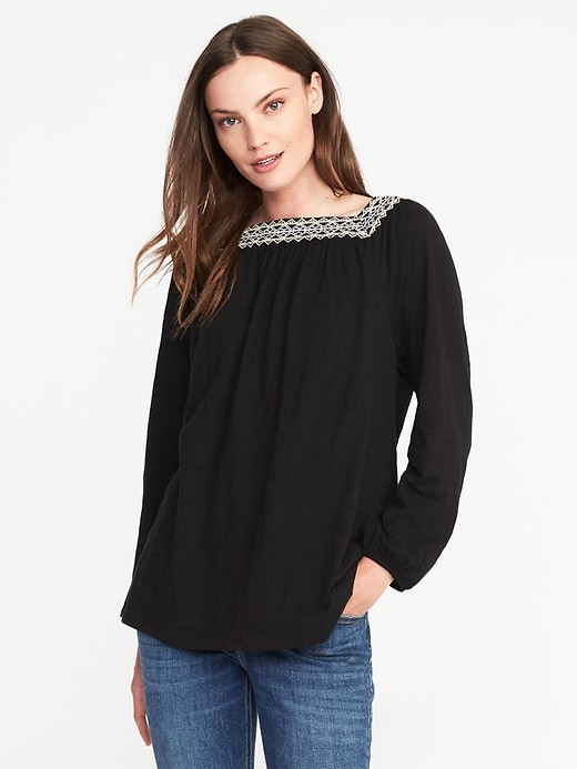 Image number 1 showing, Relaxed Embroidered Peasant Top for Women