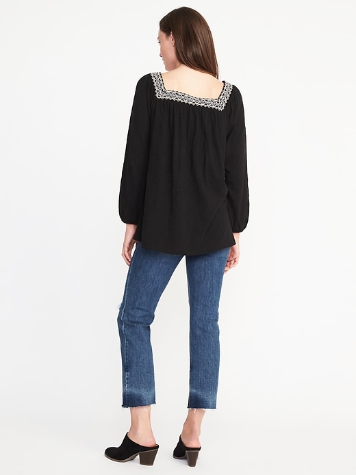 Image number 2 showing, Relaxed Embroidered Peasant Top for Women
