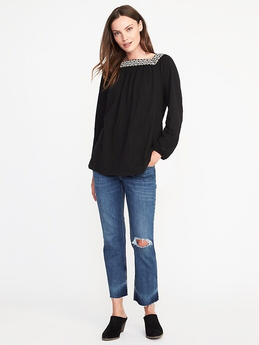 Image number 3 showing, Relaxed Embroidered Peasant Top for Women