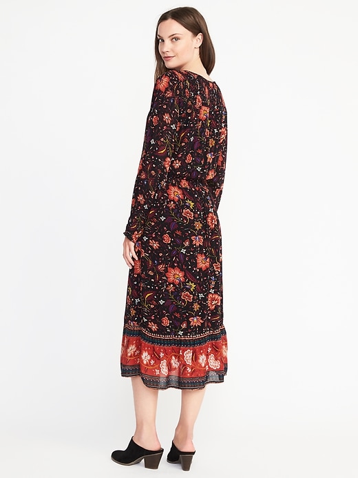 Image number 2 showing, Floral Smocked-Waist Midi Dress for Women
