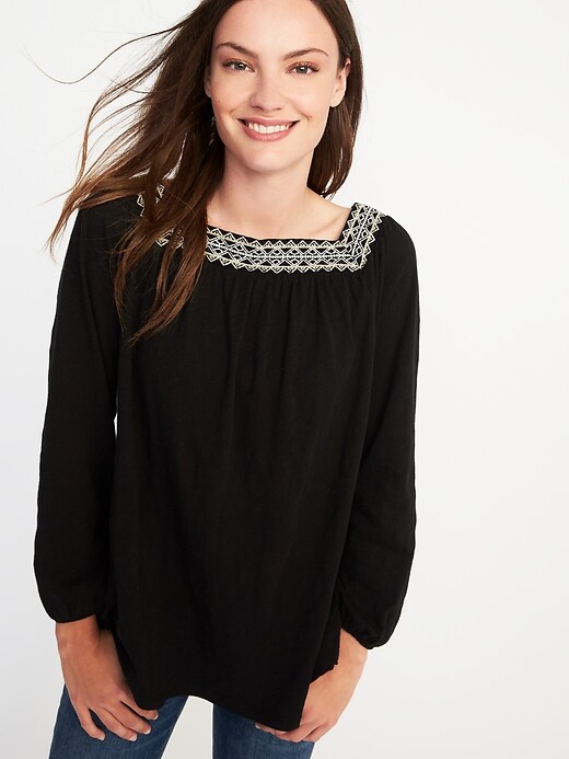 Image number 4 showing, Relaxed Embroidered Peasant Top for Women