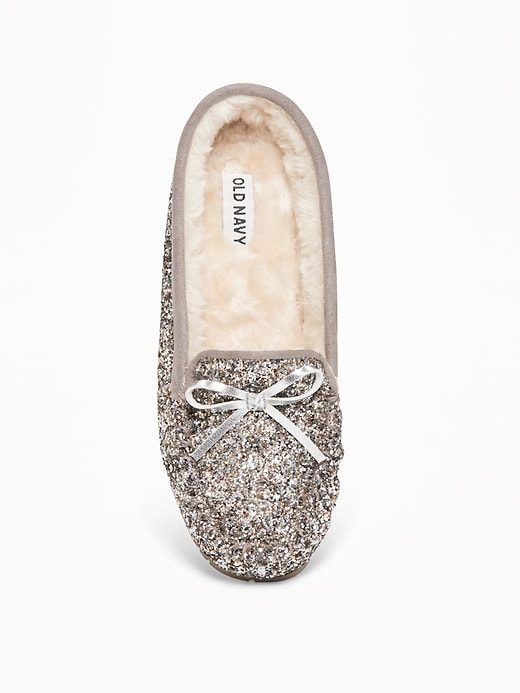 Image number 3 showing, Sherpa-Lined Glitter Moccasin Slippers for Women