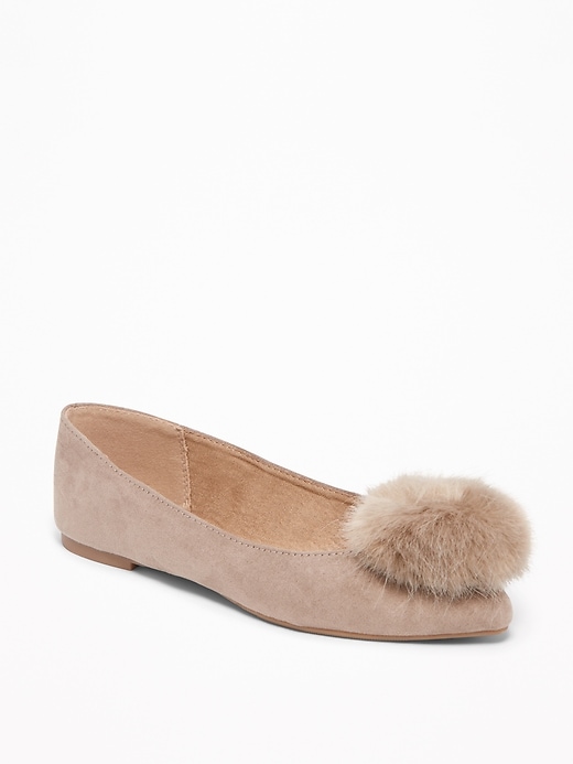 Image number 1 showing, Sueded Faux-Fur Pom-Pom Flats for Women