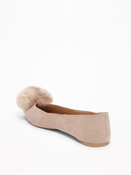 Image number 4 showing, Sueded Faux-Fur Pom-Pom Flats for Women