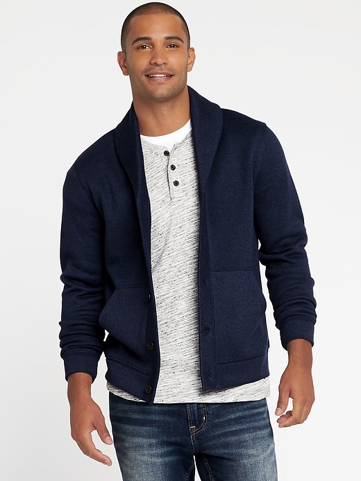 Image number 1 showing, Shawl-Collar Sweater-Knit Fleece Cardigan for Men