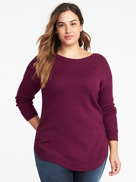 View large product image 1 of 1. Relaxed Plus-Size Textured Bateau Tunic