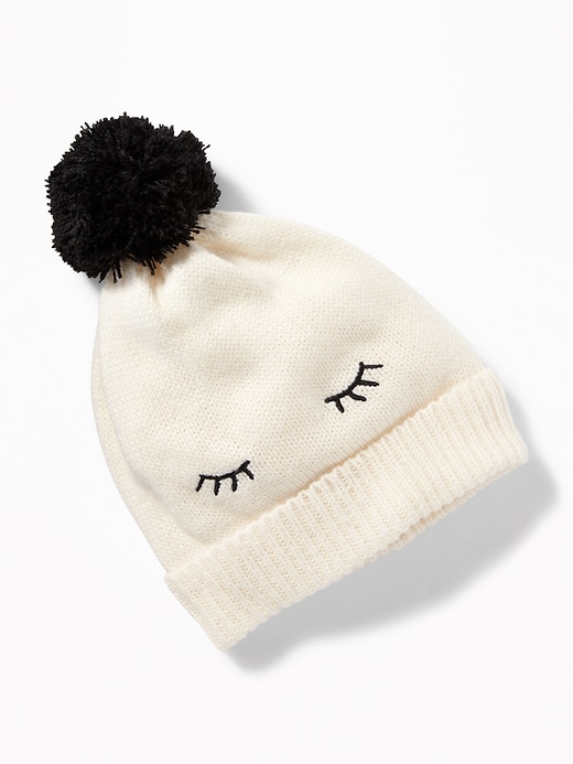 View large product image 1 of 1. Eyes-Graphic Pom-Pom Beanie For Toddler Girls