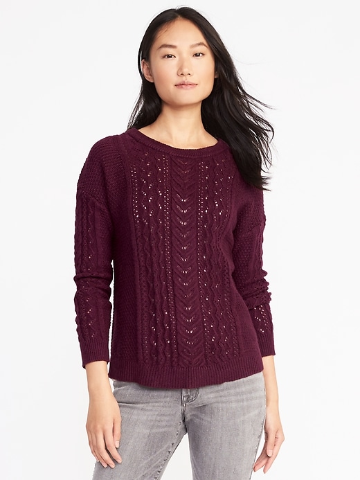View large product image 1 of 1. Relaxed Cable-Knit Sweater for Women