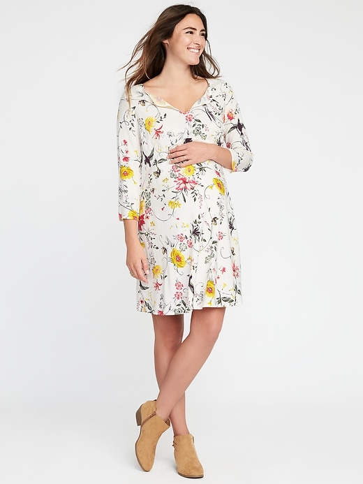 Image number 1 showing, Maternity Floral-Print Swing Dress