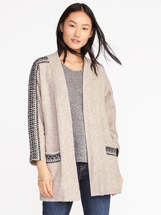 Image number 1 showing, Jacquard Open-Front Cardi-Coat for Women