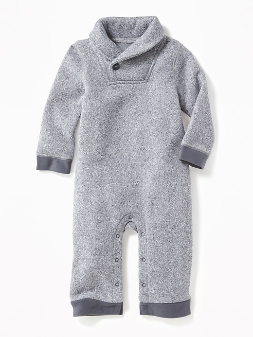 View large product image 1 of 1. Shawl-Collar Sweater-Knit Fleece One-Piece for Baby