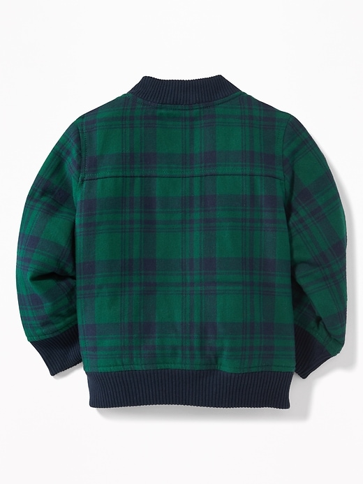 View large product image 2 of 4. Sherpa-Lined Plaid Flannel Bomber Jacket for Toddler Boys