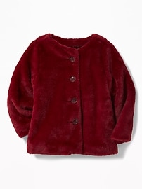 View large product image 4 of 4. Red Faux-Fur Coat for Toddler Girls