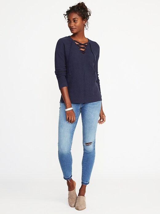 Image number 3 showing, Lace-Up Textured Sweater for Women