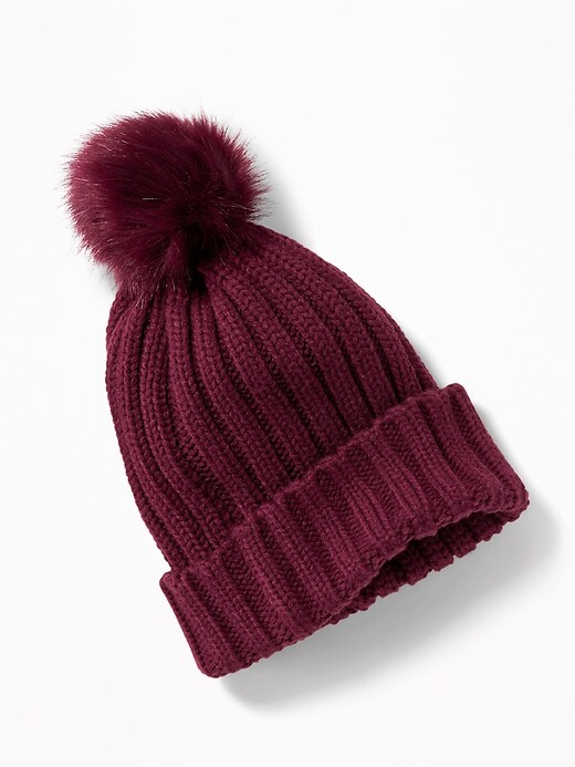 View large product image 2 of 2. Faux-Fur Pom-Pom Beanie for Women