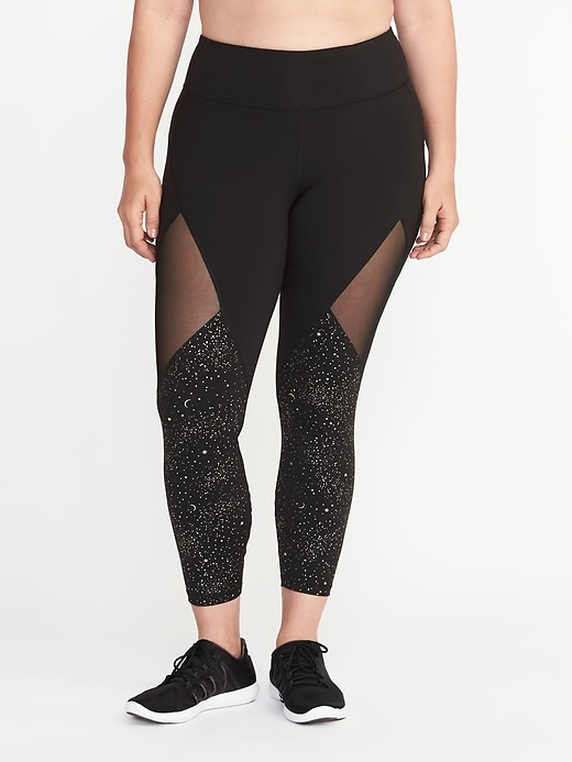 View large product image 1 of 2. High-Rise Plus-Size Go-Dry Mesh-Panel 7/8-Length Leggings