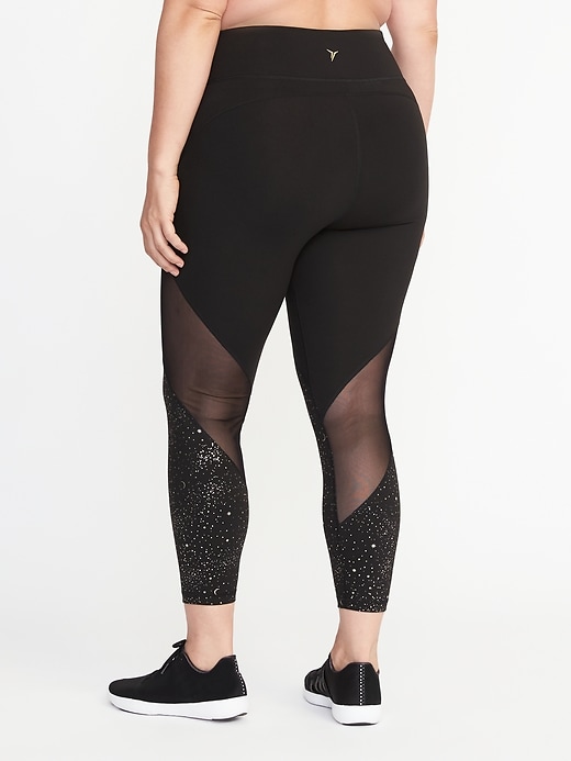 View large product image 2 of 2. High-Rise Plus-Size Go-Dry Mesh-Panel 7/8-Length Leggings