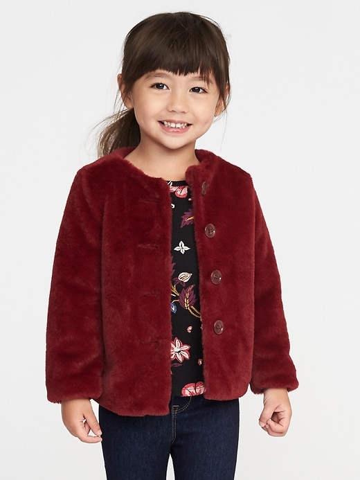 View large product image 1 of 4. Red Faux-Fur Coat for Toddler Girls