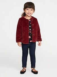 View large product image 3 of 4. Red Faux-Fur Coat for Toddler Girls