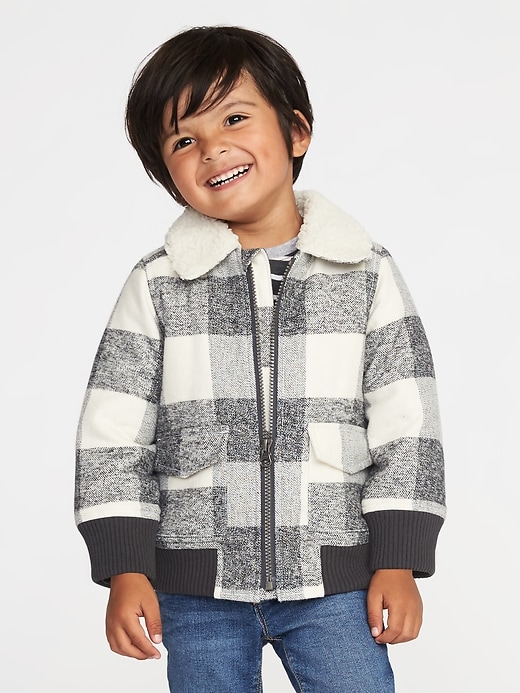View large product image 1 of 4. Flannel Sherpa-Lined Bomber Jacket for Toddler Boys