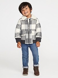View large product image 3 of 4. Flannel Sherpa-Lined Bomber Jacket for Toddler Boys