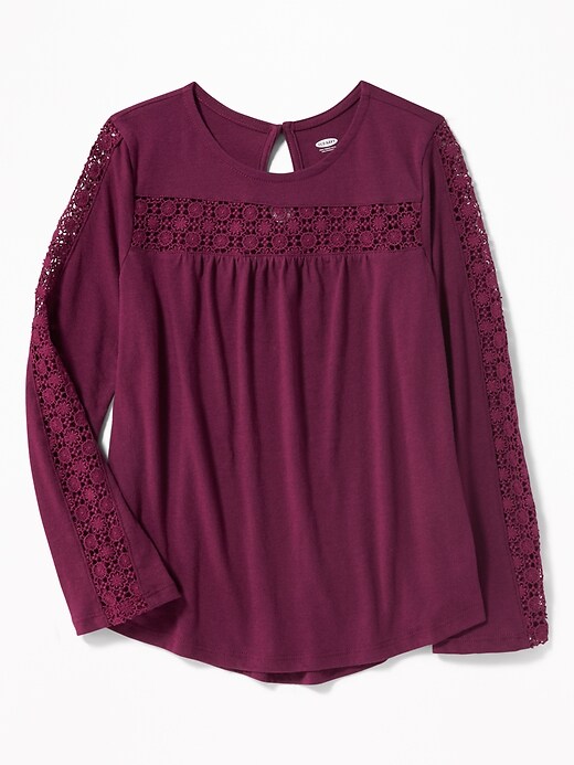 View large product image 1 of 3. Lace-Trim Scoop-Neck Tee for Girls