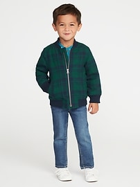 View large product image 3 of 4. Sherpa-Lined Plaid Flannel Bomber Jacket for Toddler Boys